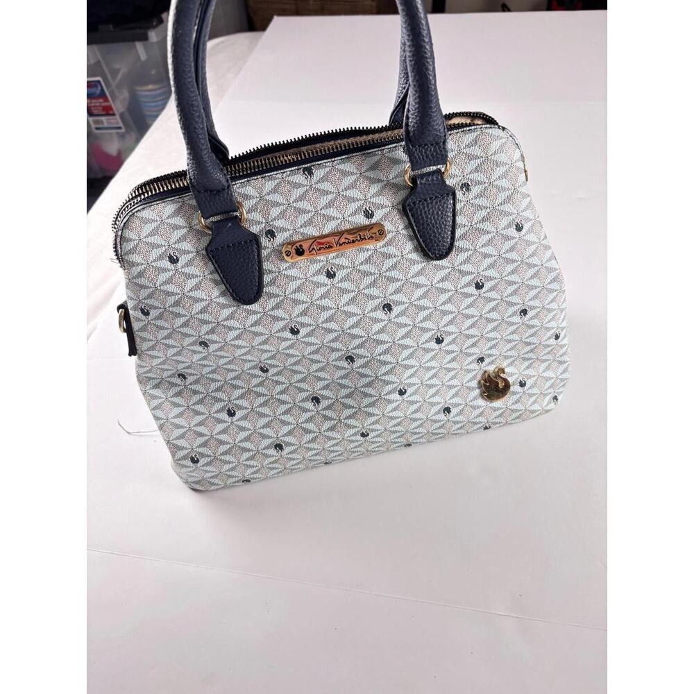 Gloria Vanderbilt Monogram Dome Satchel Navy Gold‎ Structured Top Handle Purse